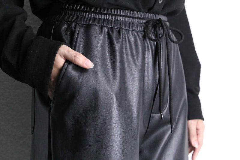 black fake leather wide straight pants