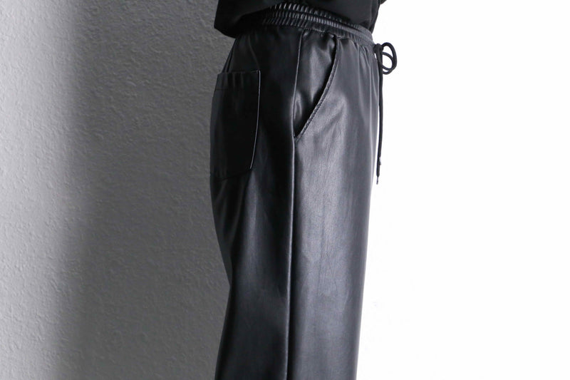 black fake leather wide straight pants