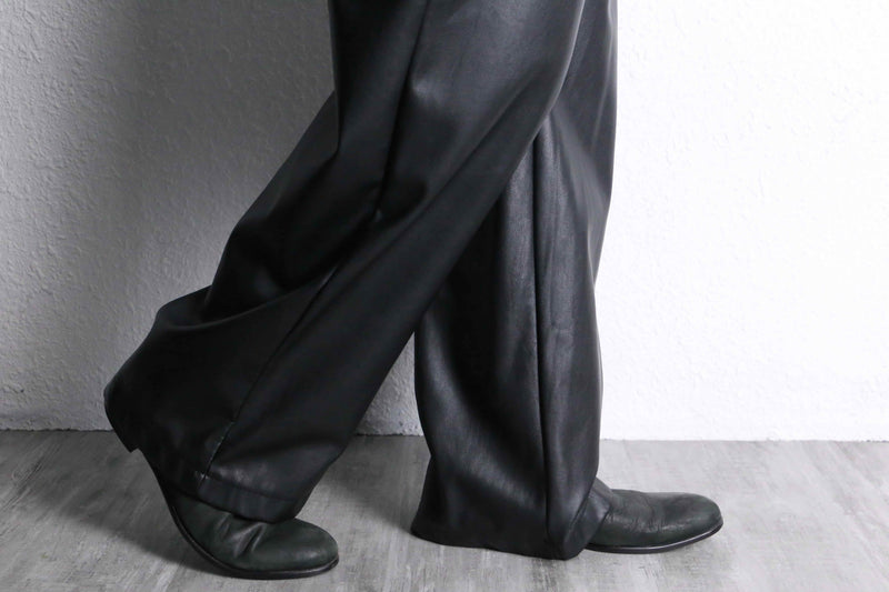 black fake leather wide straight pants