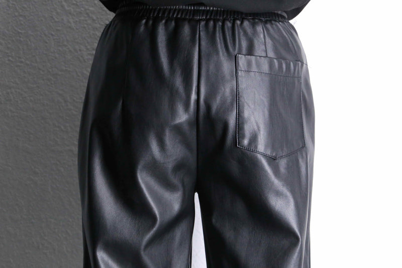 black fake leather wide straight pants