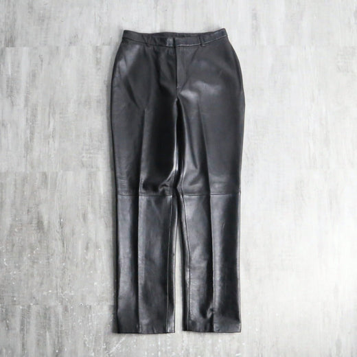 genuine leather black straight pants
