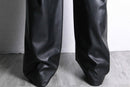 black fake leather wide straight pants