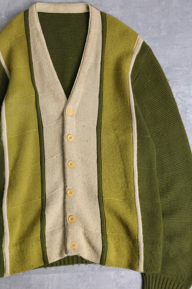 70's green color switch acrylic cardigan