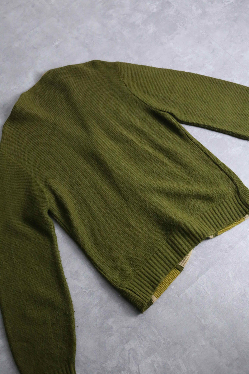 70's green color switch acrylic cardigan