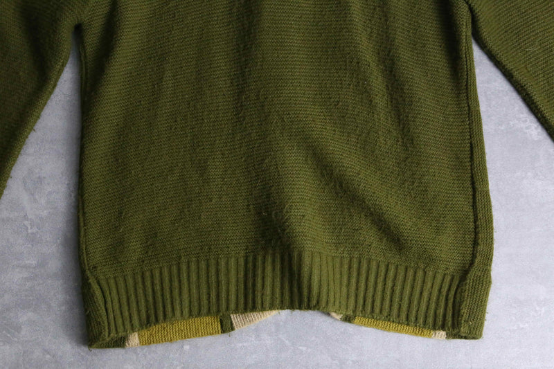 70's green color switch acrylic cardigan