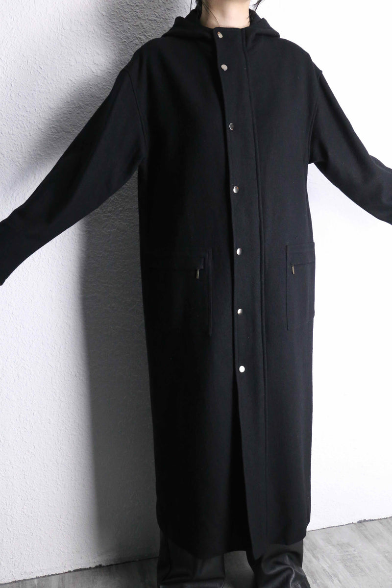 black single long hood coat
