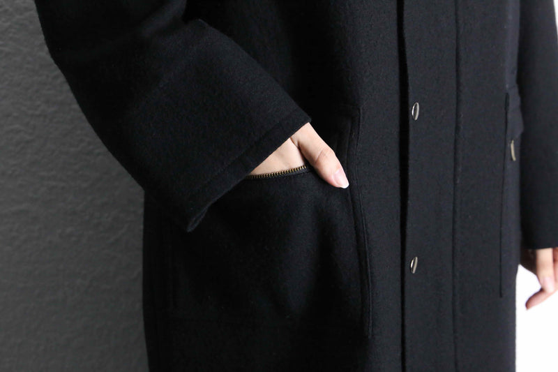 black single long hood coat