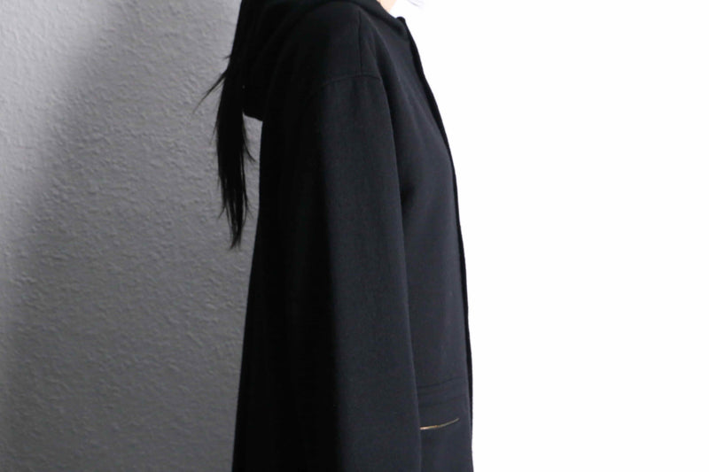black single long hood coat