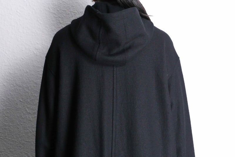 black single long hood coat