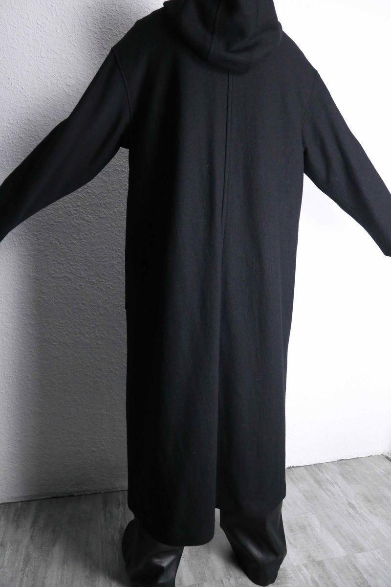 black single long hood coat