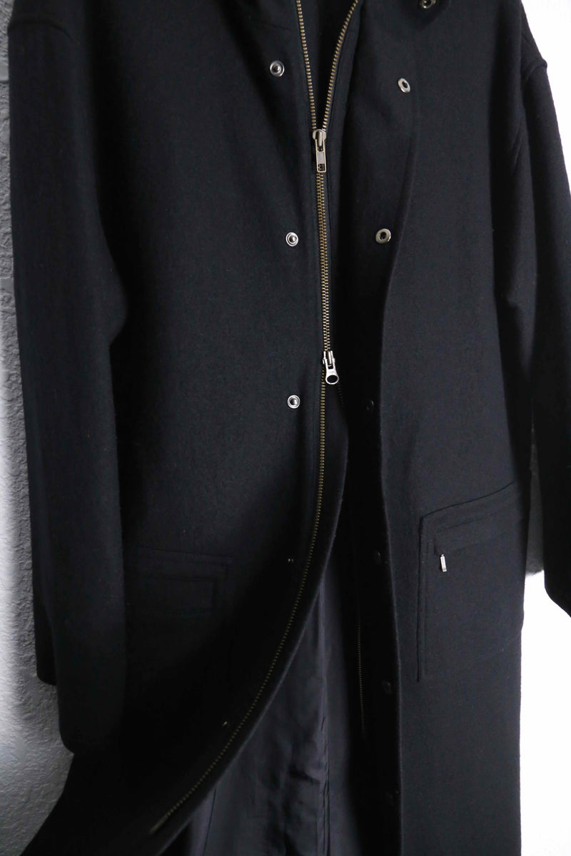 black single long hood coat