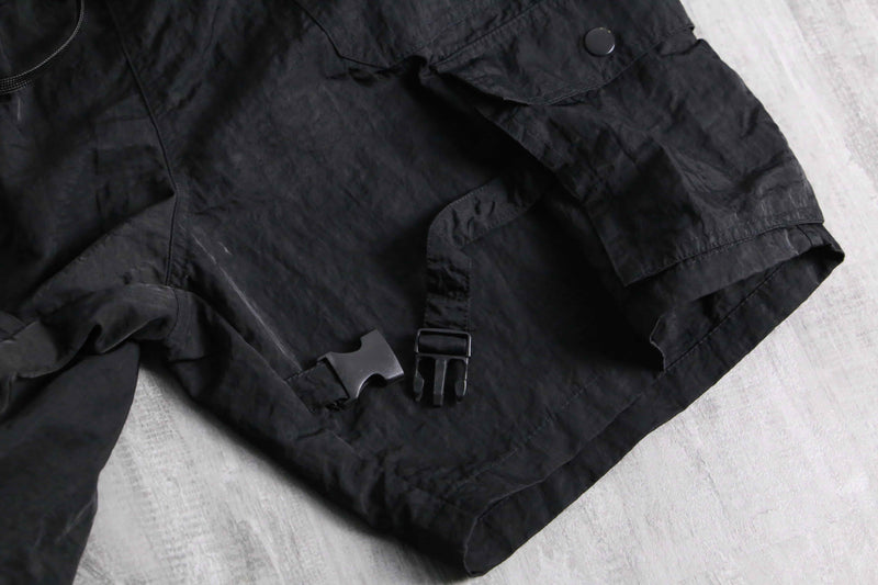 black nylon cargo short pants