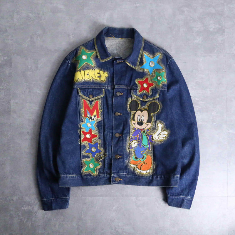 mickey mouse colorful lame denim jacket