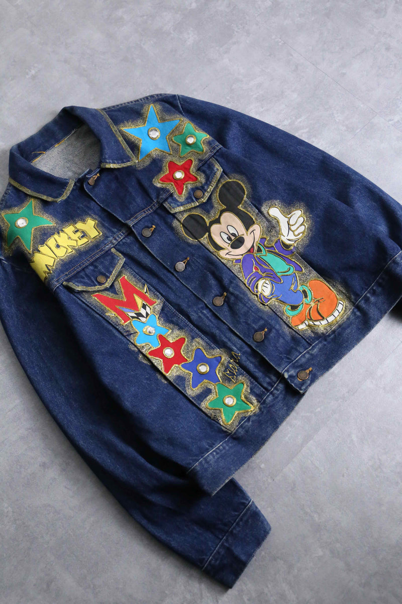 mickey mouse colorful lame denim jacket