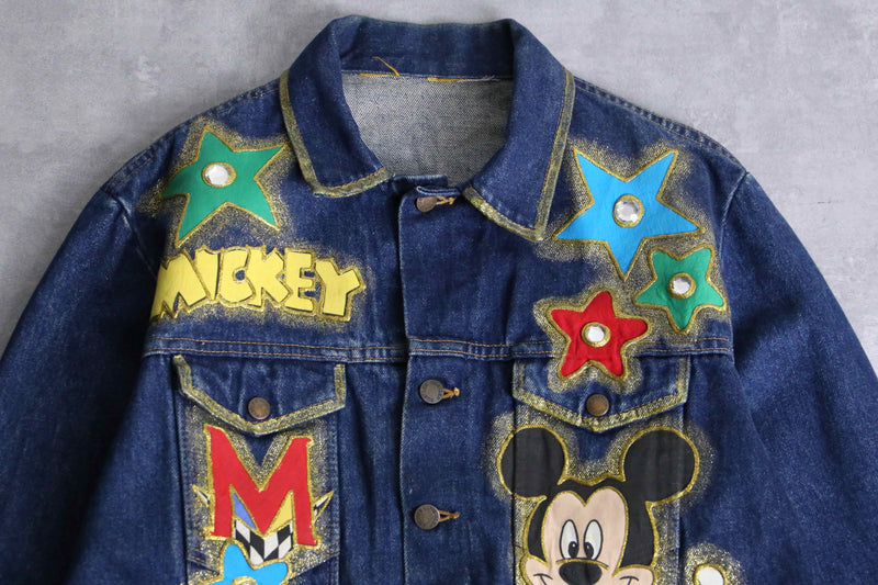 mickey mouse colorful lame denim jacket