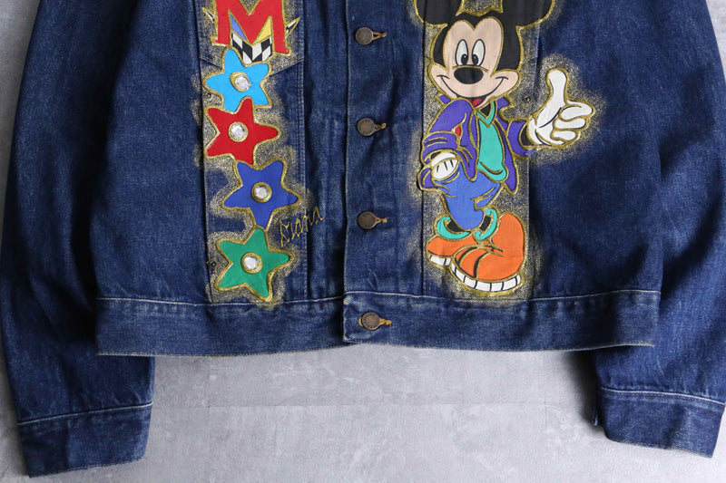 mickey mouse colorful lame denim jacket