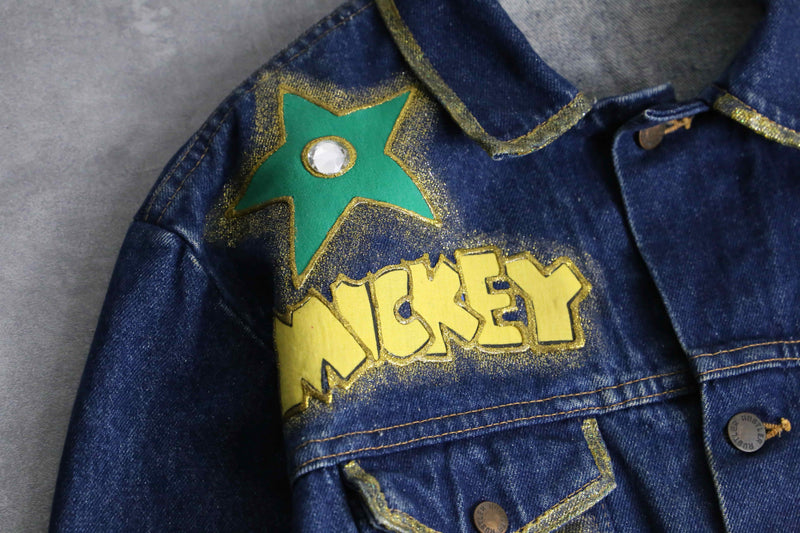 mickey mouse colorful lame denim jacket