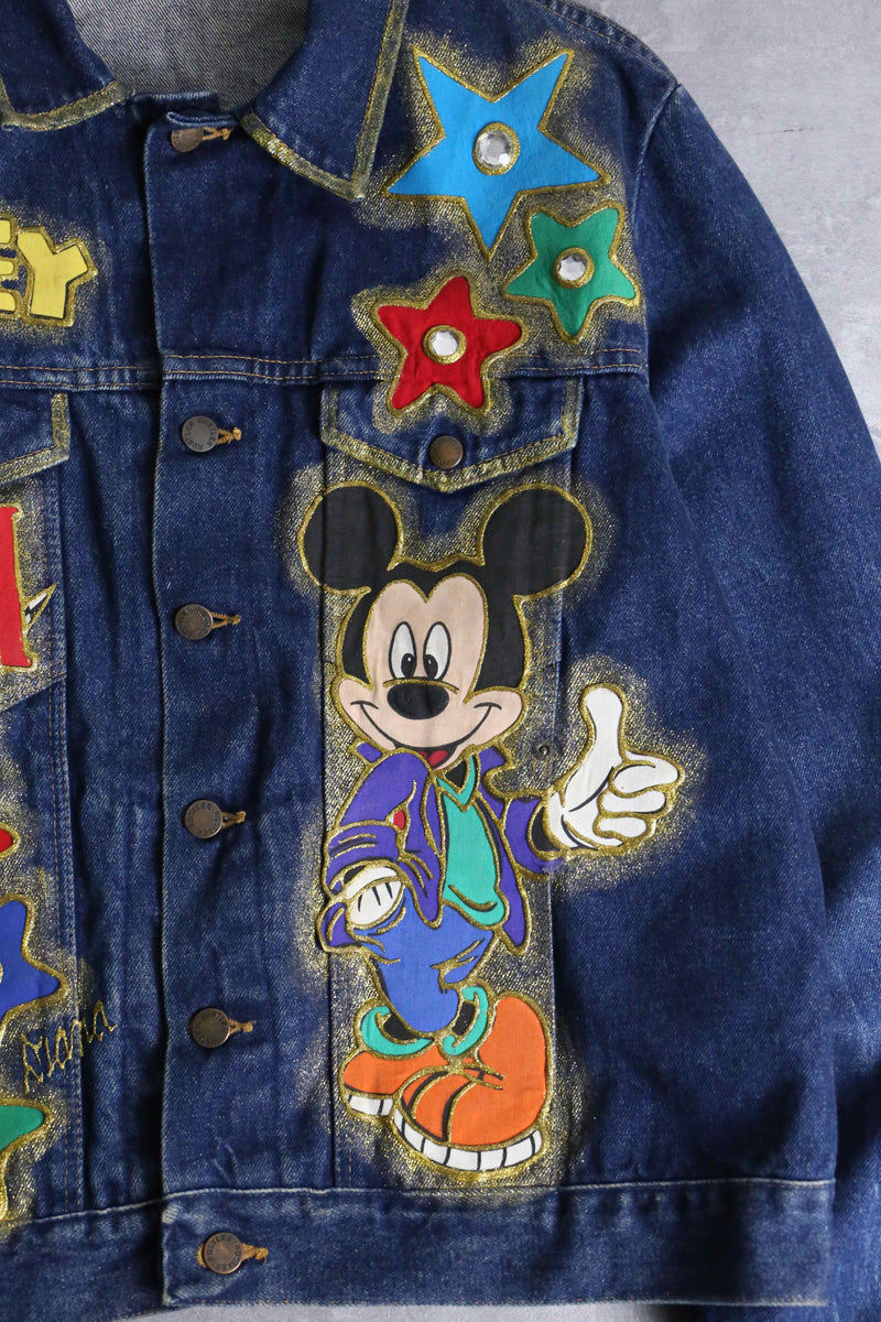 mickey mouse colorful lame denim jacket