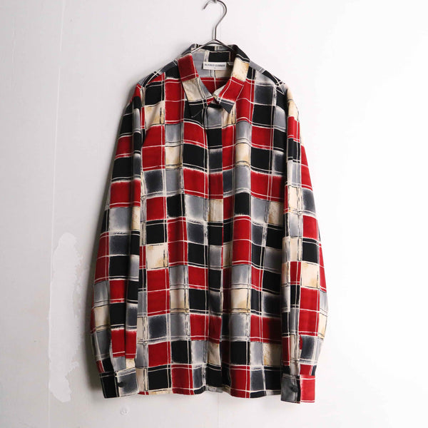 multicolor check design fly front detail poly shirt
