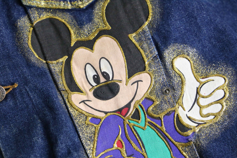 mickey mouse colorful lame denim jacket