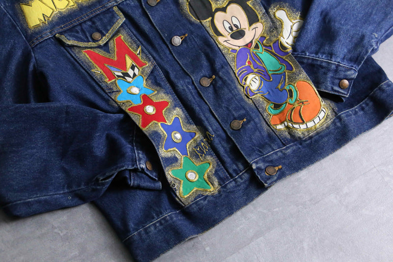 mickey mouse colorful lame denim jacket