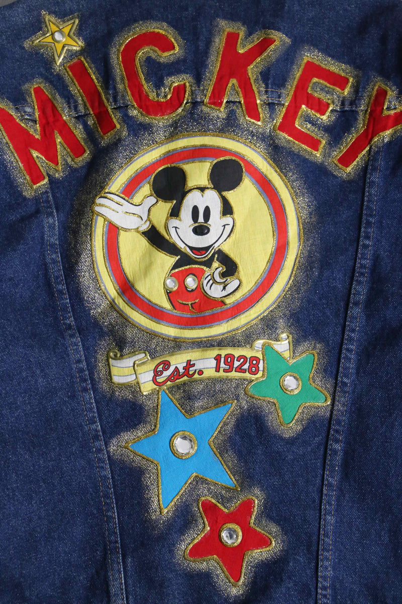 mickey mouse colorful lame denim jacket