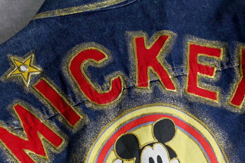 mickey mouse colorful lame denim jacket