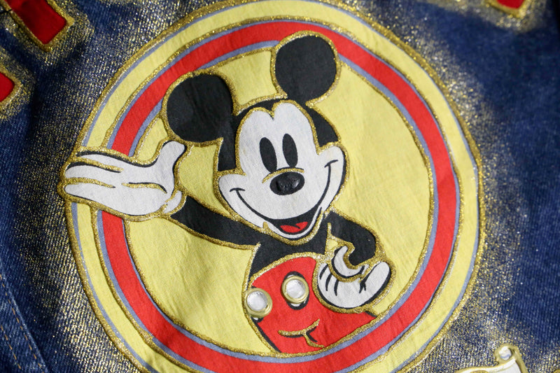 mickey mouse colorful lame denim jacket