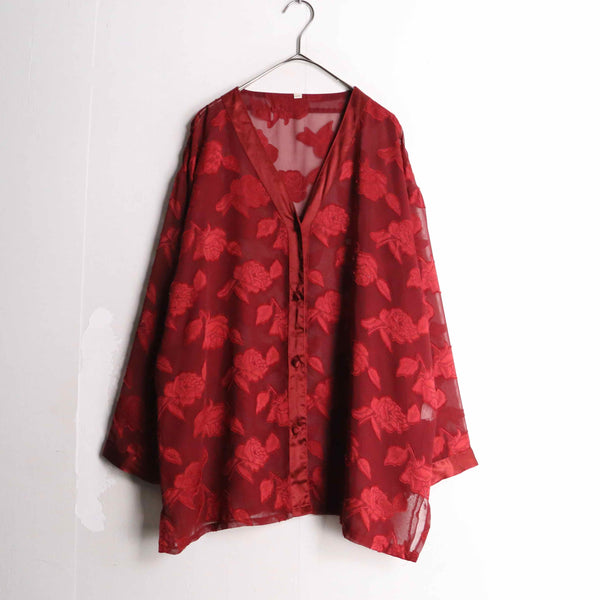 red color see-through cardigan