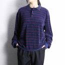 navy red horizontal stripe velours polo shirt