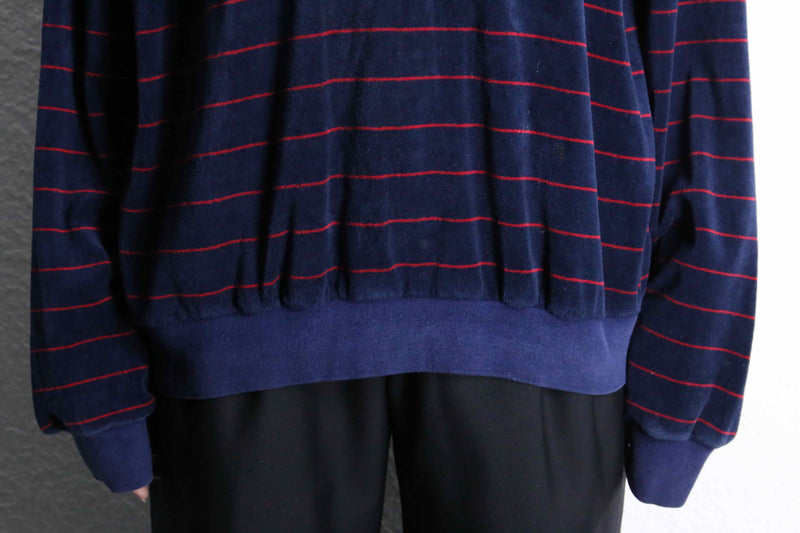 navy red horizontal stripe velours polo shirt
