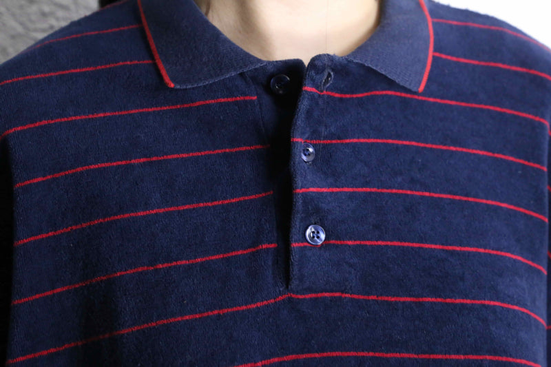 navy red horizontal stripe velours polo shirt
