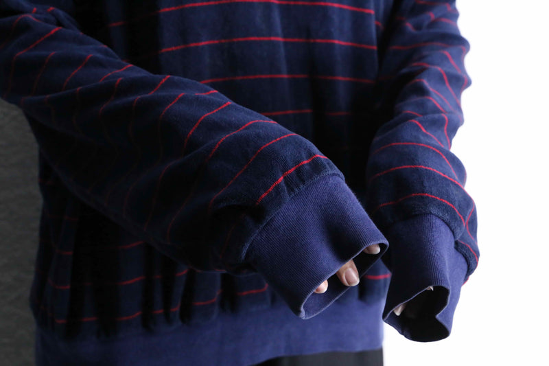 navy red horizontal stripe velours polo shirt