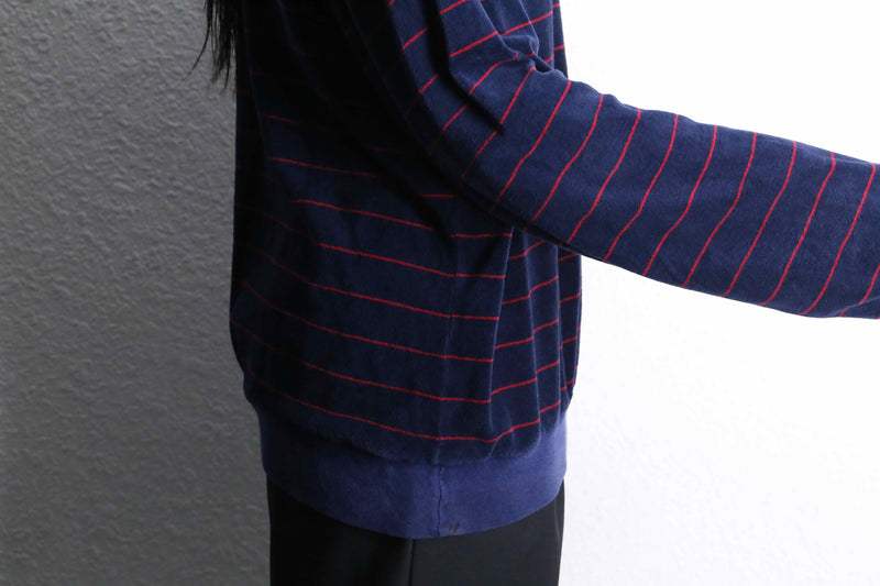 navy red horizontal stripe velours polo shirt