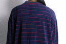 navy red horizontal stripe velours polo shirt