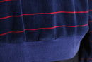 navy red horizontal stripe velours polo shirt