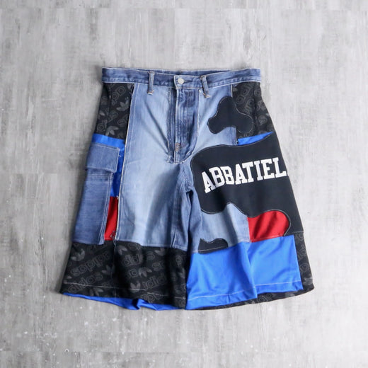 "Re:make" patchwork design half denim pants