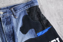 "Re:make" patchwork design half denim pants