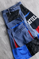 "Re:make" patchwork design half denim pants