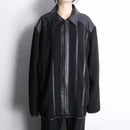 black leather switch stripe zip up jacket