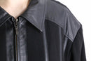 black leather switch stripe zip up jacket