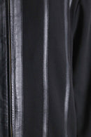 black leather switch stripe zip up jacket