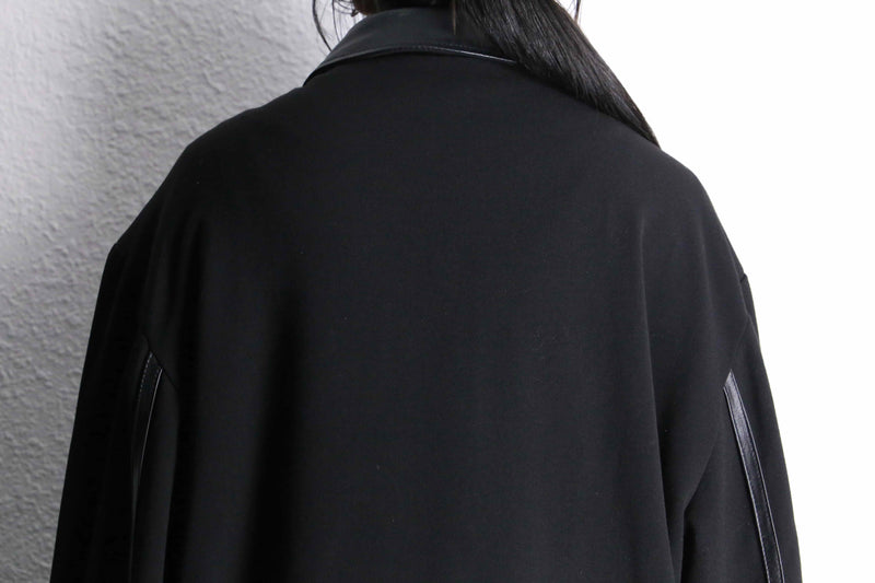 black leather switch stripe zip up jacket