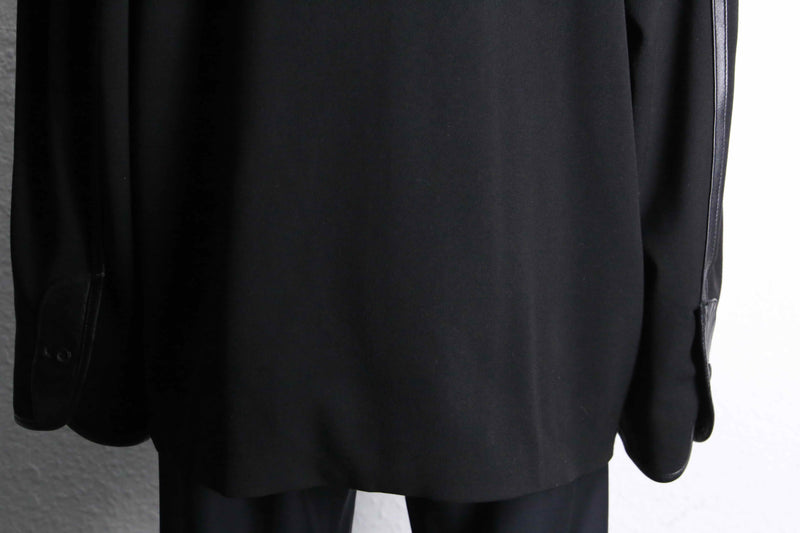 black leather switch stripe zip up jacket