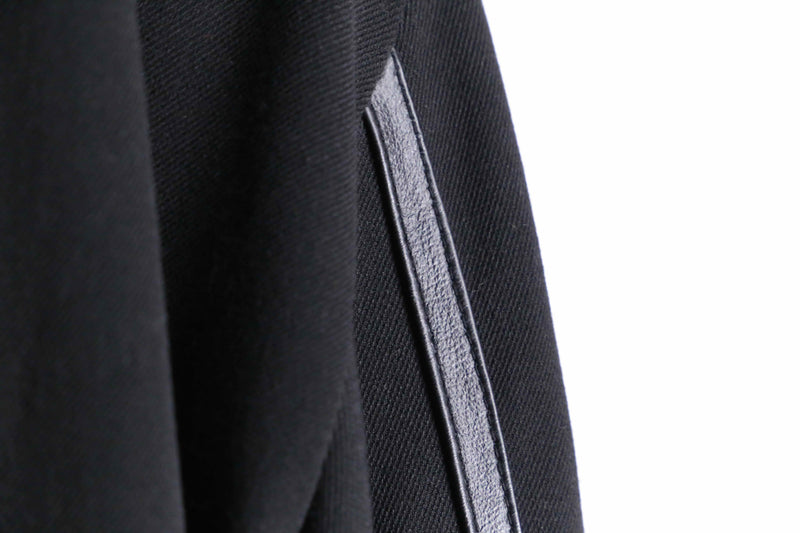 black leather switch stripe zip up jacket