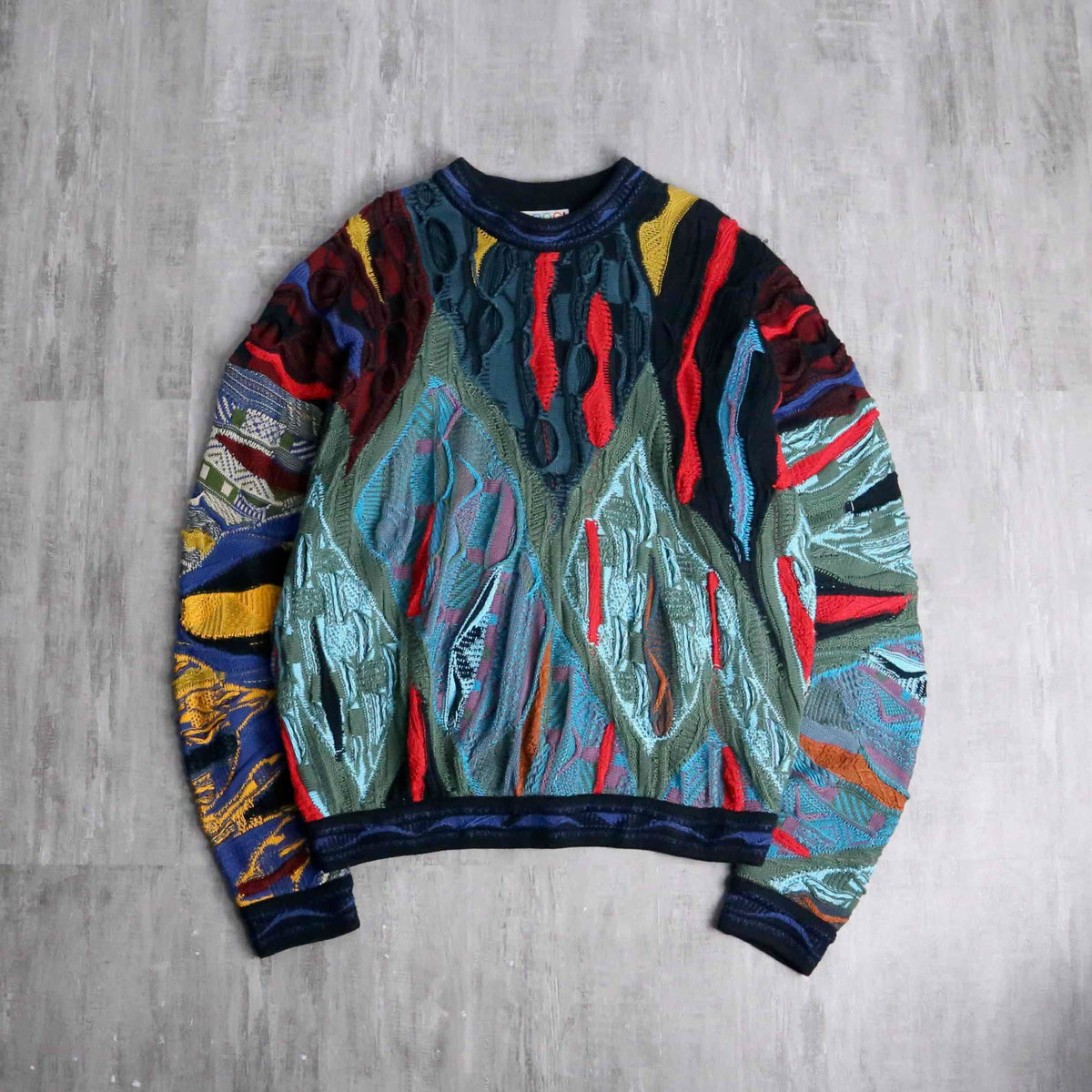 Y2K Courreges homme PARIS 3Dニット ダークグリーン COOGI”multicolor 3D cotton knit
