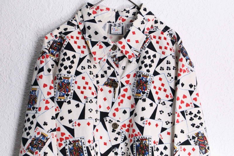 trump pattern cotton shirt jacket