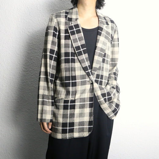 country check linen×rayon easy tailored jacket