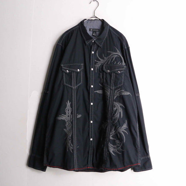 "I・N・C" black color y2k design cotton L/S shirt