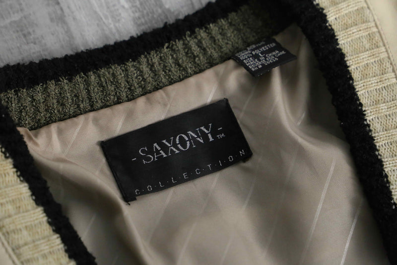 1990s SAXONY leather × 3D knit combi cardigan blouson